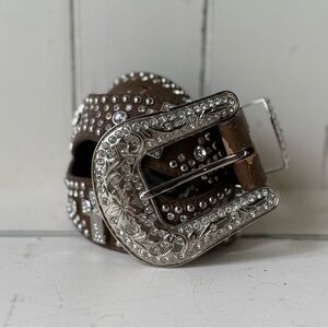 Nacona Brown and Silver Cross Embellished Belt